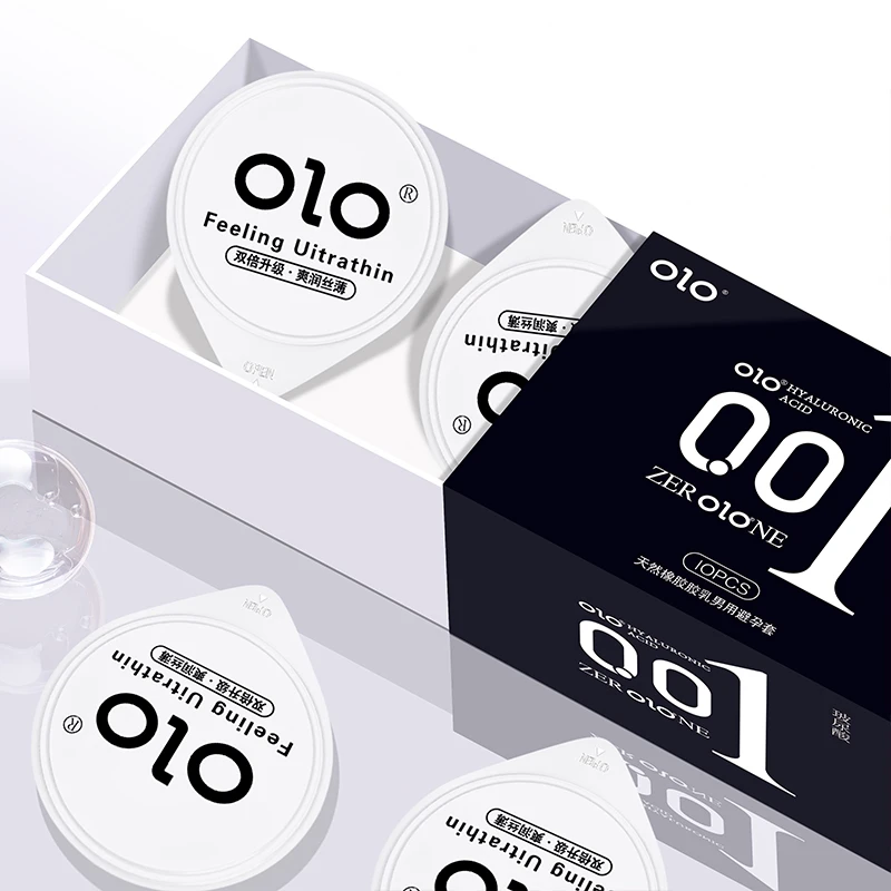 OLO玻尿酸001超薄零感润滑情趣0.01安全套计生夫妻用品官方旗舰店正品天然橡胶胶乳男用避孕套