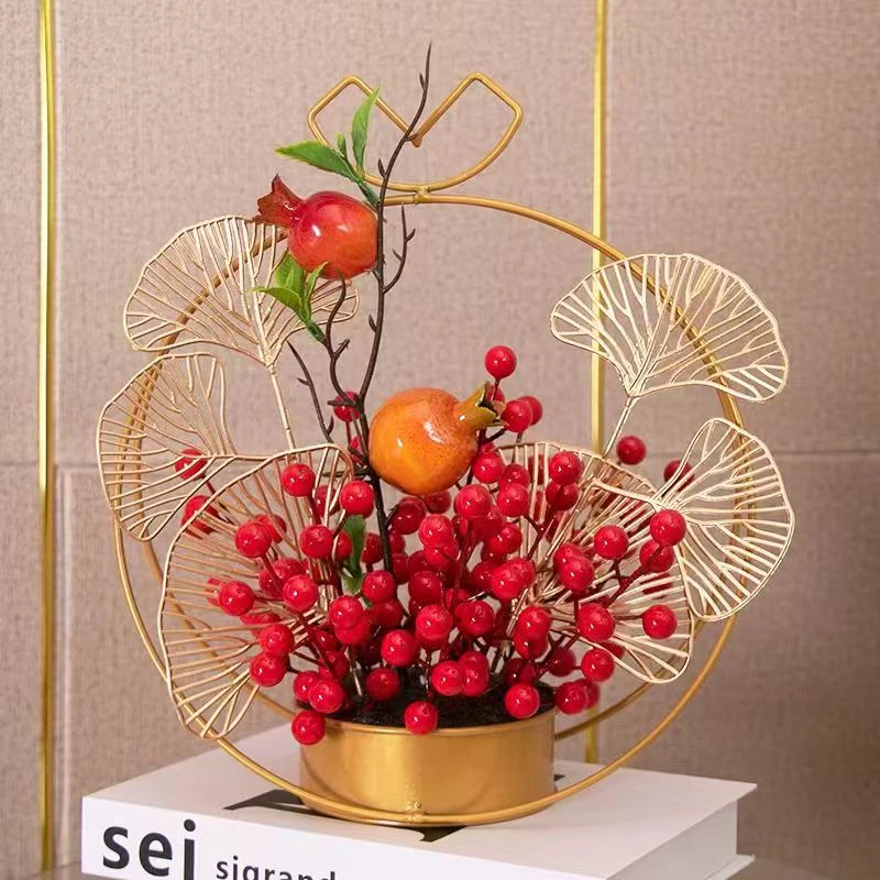 喜庆仿真花客厅摆设创意花篮发财果红果客厅乔迁新居布置装饰用品
