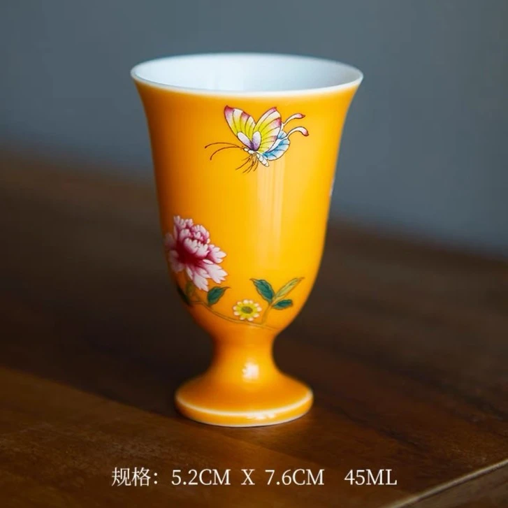 中国风高脚茶杯手绘珐琅彩闻香杯主人杯单杯