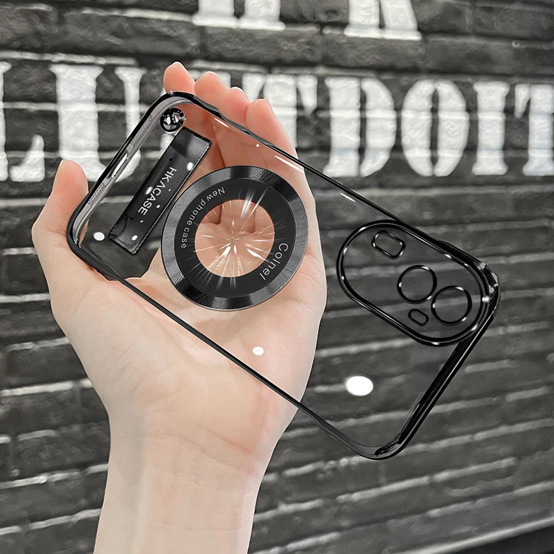 适用opporeno10proplus高级感电镀无边框磁吸贴电镀支架手机壳