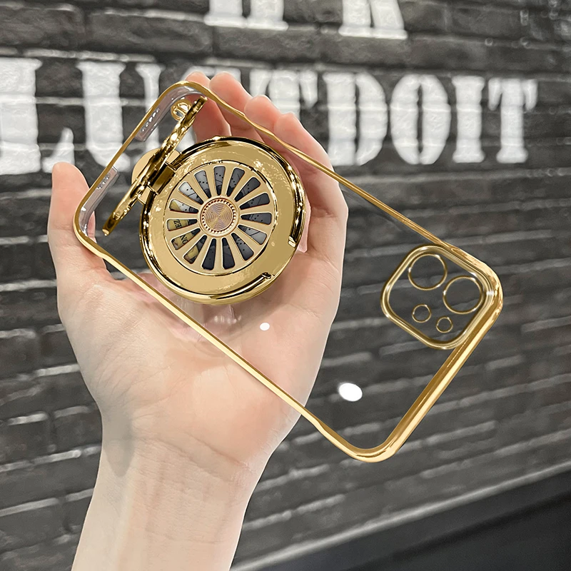 适用苹果11电镀无边框解压刀锋陀螺支架轻薄透明手机壳