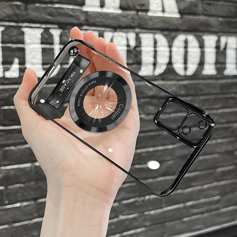 适用vivos18pro高级感超薄电镀无边框磁吸贴电镀支架手机壳