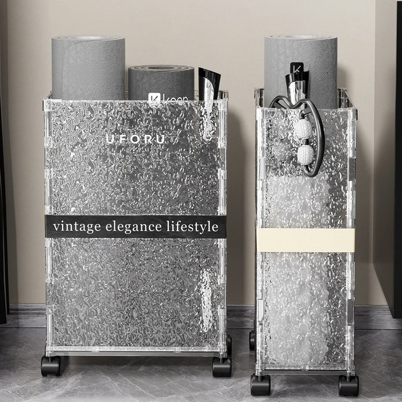 瑜伽垫收纳筐健身运动器材收纳篮折叠夹缝羽毛球拍带轮置物架神器