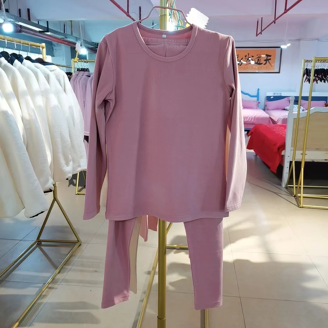 德绒保暖内衣套装女士半高领圆领