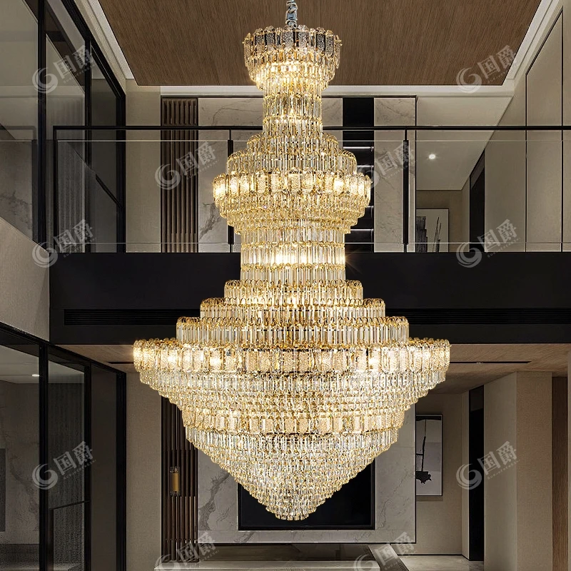 新款高端奢华进口K9水晶别墅自建房复式楼酒店水晶大吊灯三色变光