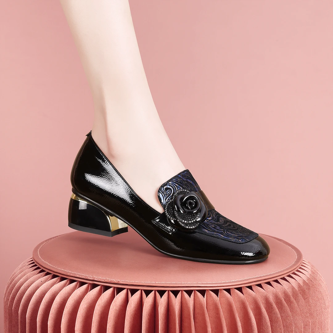 梵芮诗2024年春秋新款软帮户外轻奢舒适优雅气质粗跟女单鞋-H1046