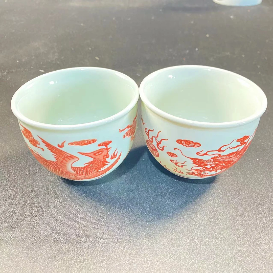A3+A4/中式陶瓷龙凤呈祥主人杯杯/一对