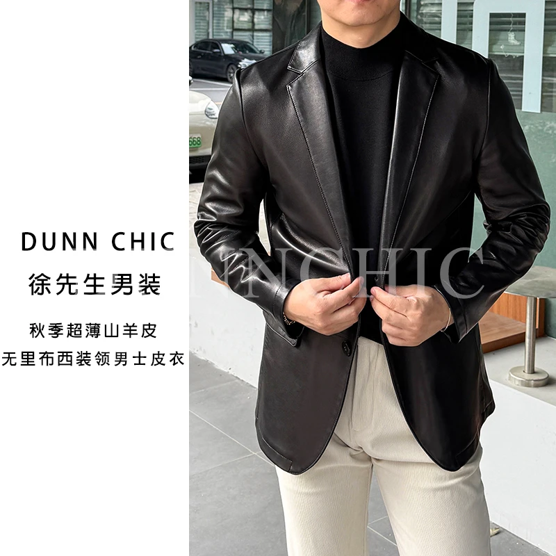 徐先生秋季0.3超薄山羊皮无里布西装领男士299152修身版休闲西装