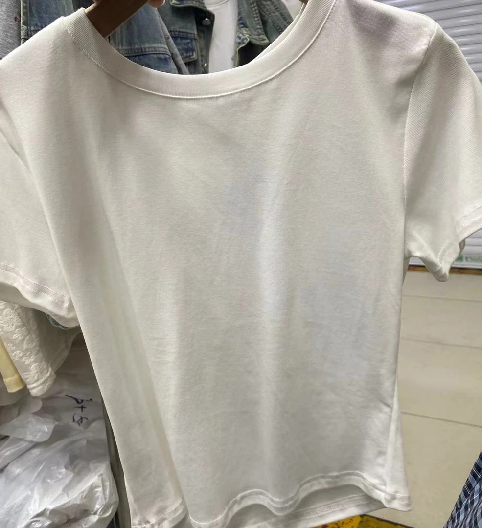 白色时尚休闲百搭半袖简约运动不规则女款夏季纯色针织