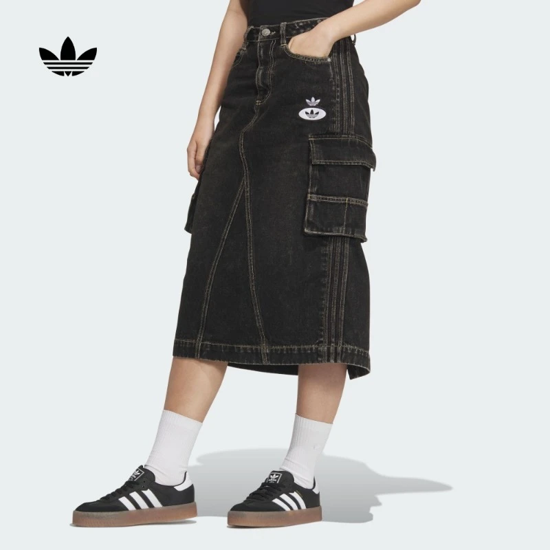 阿迪达斯三叶草 工装风宽松牛仔运动半身裙女新款 adidas JX6864