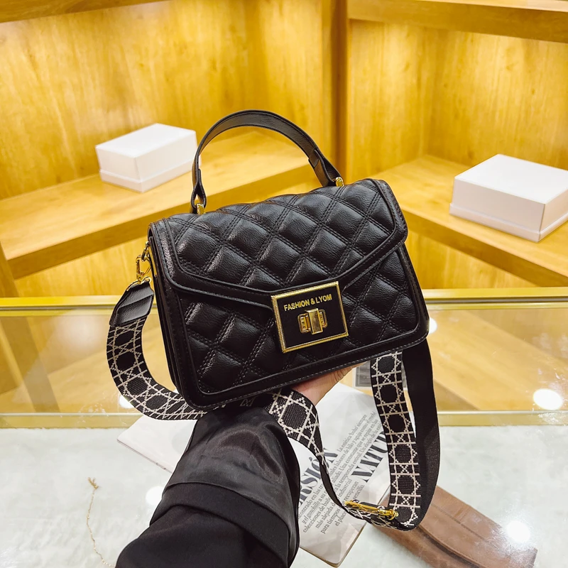 2023新款香风菱格单肩包黑色百搭小方包
