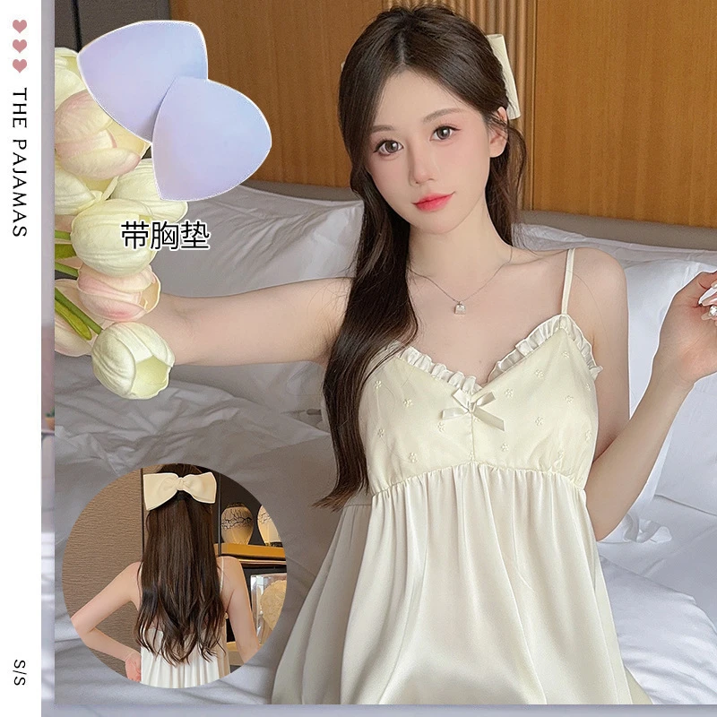 纯欲小众性感法式冰丝甜美吊带长款宽松显瘦舒适时尚女士睡裙套装