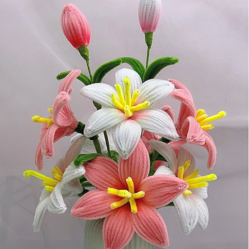 （不含花瓶）简易版百合花材料包加密扭扭棒DIY手工花家庭桌面摆件