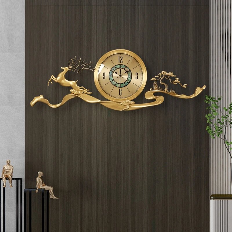 新中式黄铜挂钟家用轻奢客厅装饰钟表挂墙玄关创意时钟挂表9081