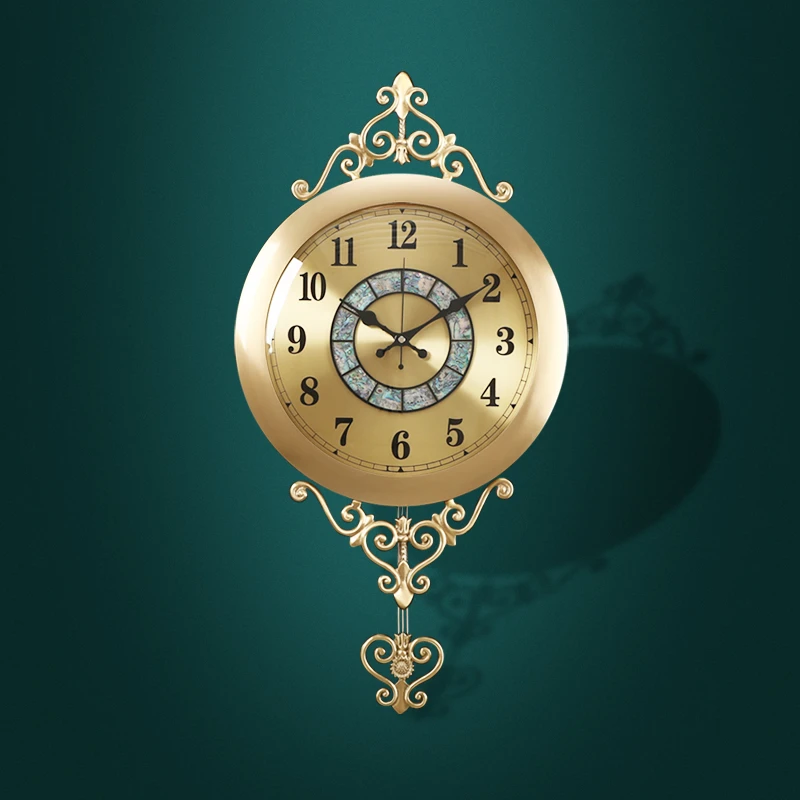 现代轻奢黄铜挂钟欧式复古客厅装饰钟表新中式创意大气挂墙钟8330