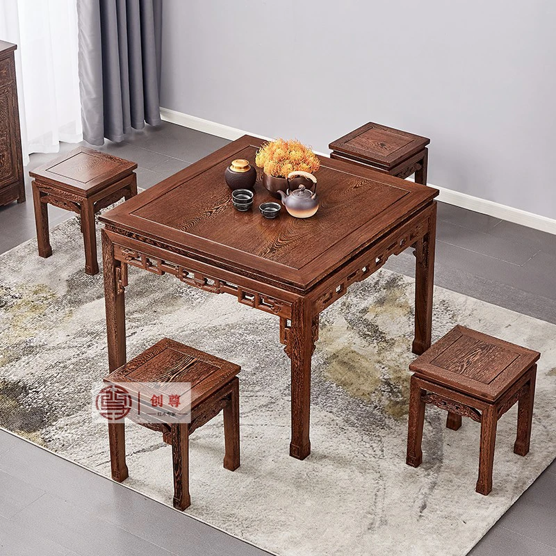 红木家具鸡翅木四方餐桌椅组合中式仿古八仙桌正方形餐台
