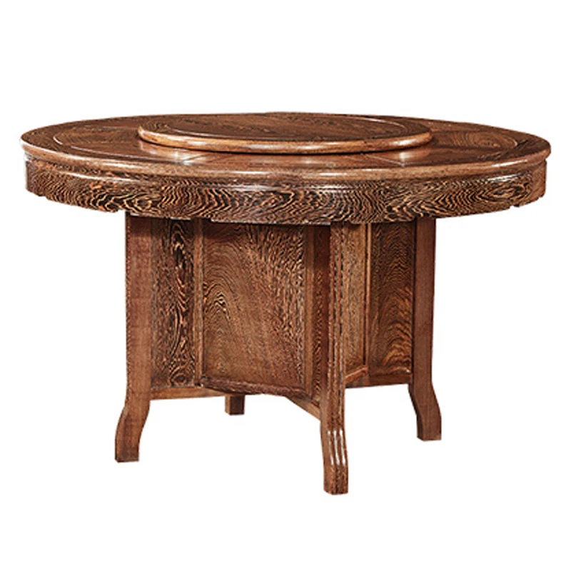 红木家具鸡翅木如意圆餐桌椅组合中式仿古圆餐台