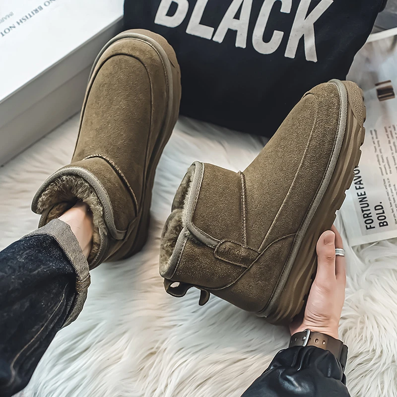 冬季加绒加厚保暖真皮高帮雪地靴中帮马丁靴男鞋子棉鞋棉靴男靴子