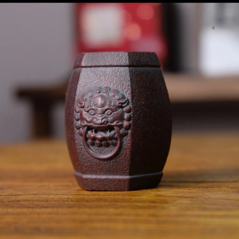 开播福利吸粉 紫砂茶宠盖置双面石狮六方盖置 高5.5复古简约盖置
