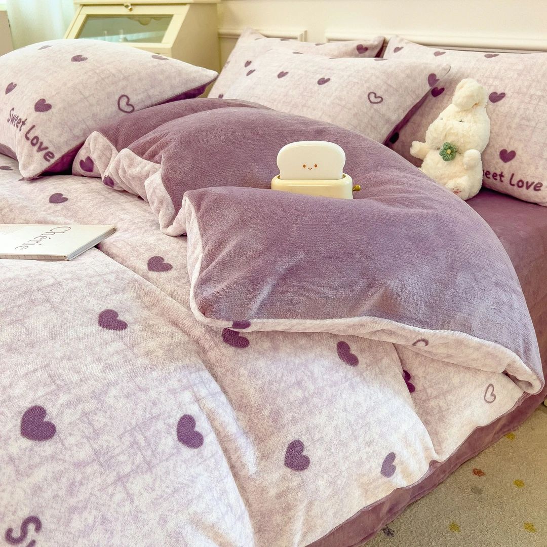 牛奶绒床上四件套珊瑚绒加绒加厚双面冬季保暖床单被套床单三套件