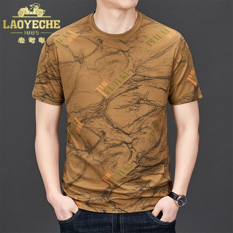 老爷车2024夏季新款潮流薄款男士圆领时尚百搭印花男T恤休闲体恤