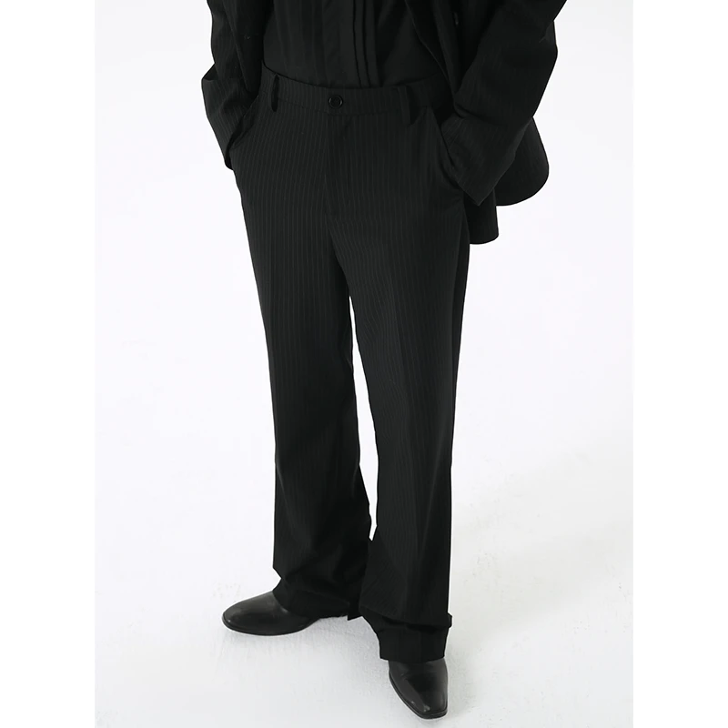 HARH 定制款 原创精纺意式黑色条纹宽松直筒西裤2024春季新款长裤