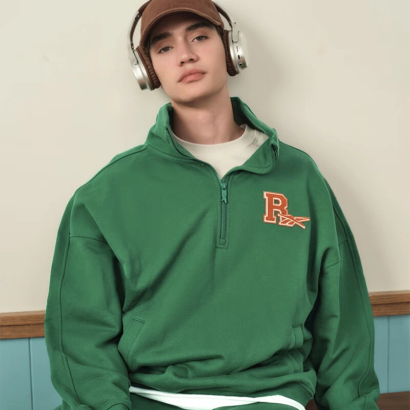 Reebok锐步官方24春夏新款男女同款针织半开襟套头衫卫衣