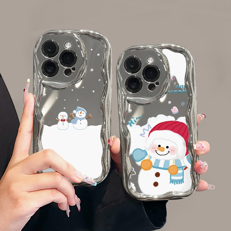 适用于【苹果/华为/OPPO/VIVO/小米】冬日雪人可爱电镀曲边纹手机壳