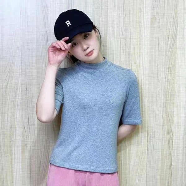 浩迪莎女士五分袖纯色弹力半高领针织85038