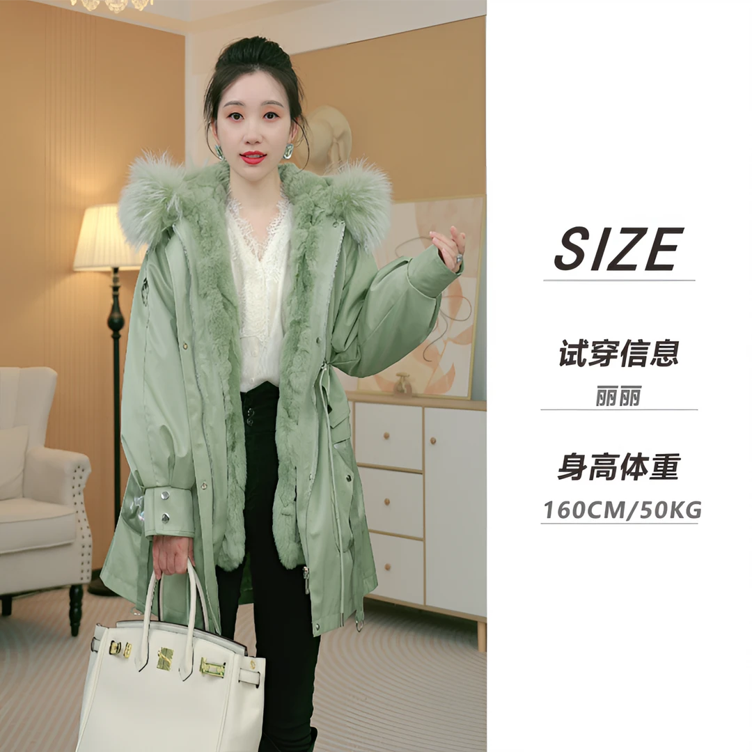 【冰雪女神獭兔】8282派克服女秋冬真毛连帽时尚大气百搭风衣外套