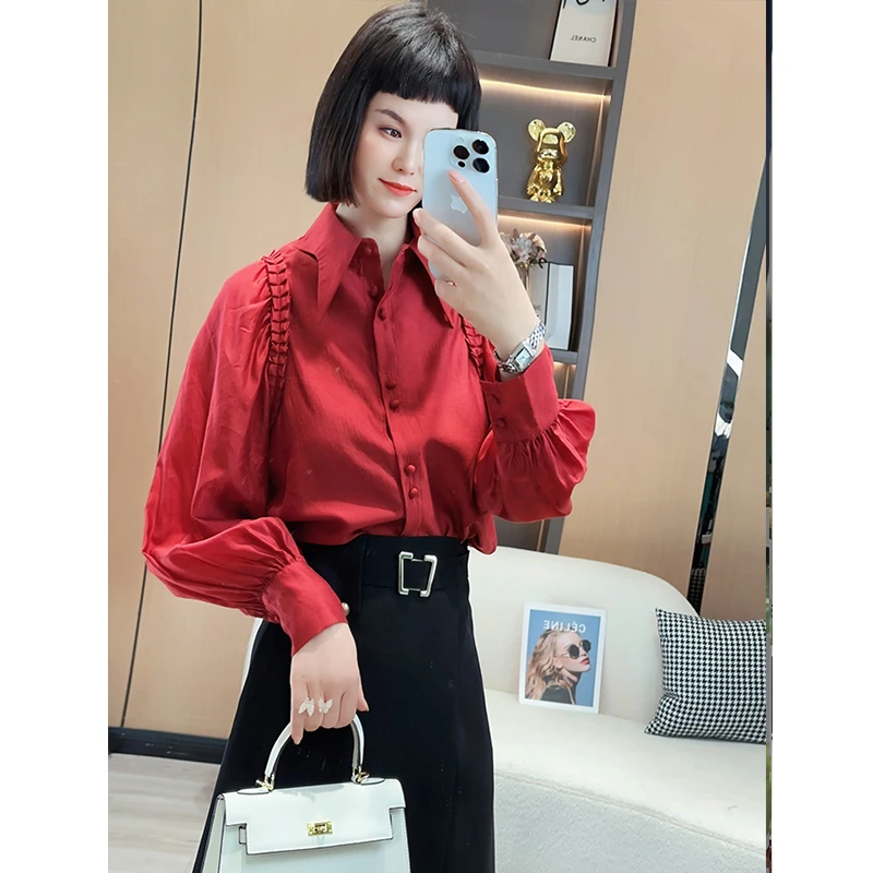 秋季长袖时尚小众春秋洋气上衣气质设计感显瘦百搭女士复古衬衫