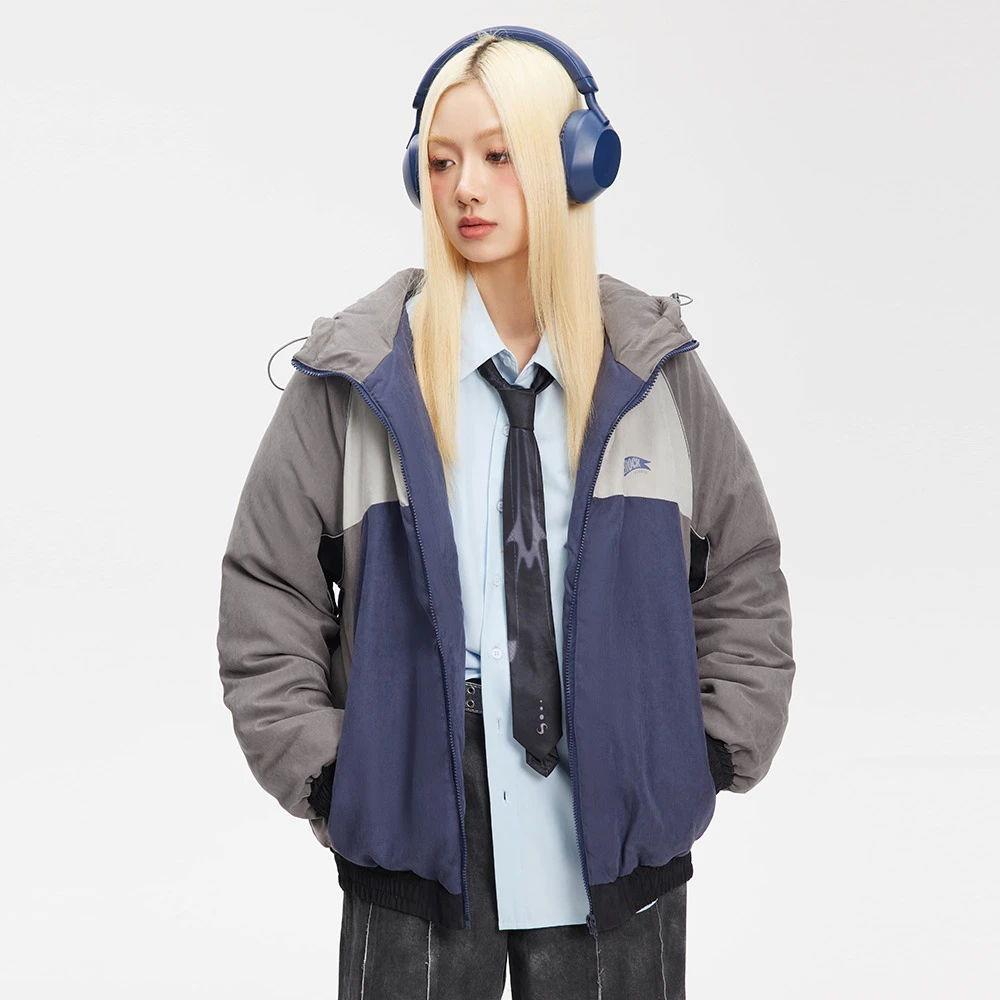 户外宽松保暖冬季连帽拼色棉衣运动 M912