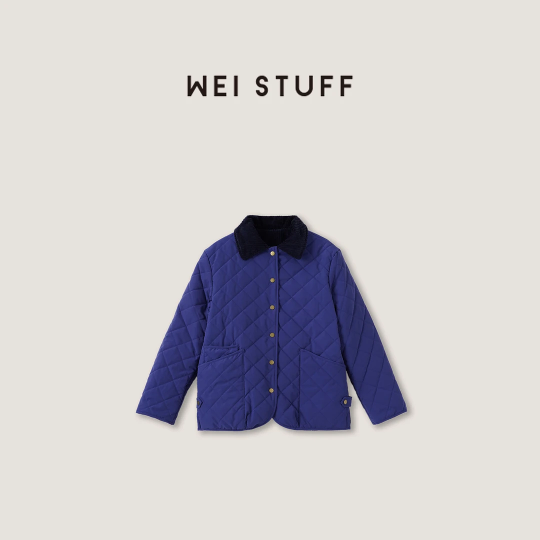 WEI STUFF 早春穿搭洋气休闲灯芯绒菱格翻领双面穿夹棉外套 8300