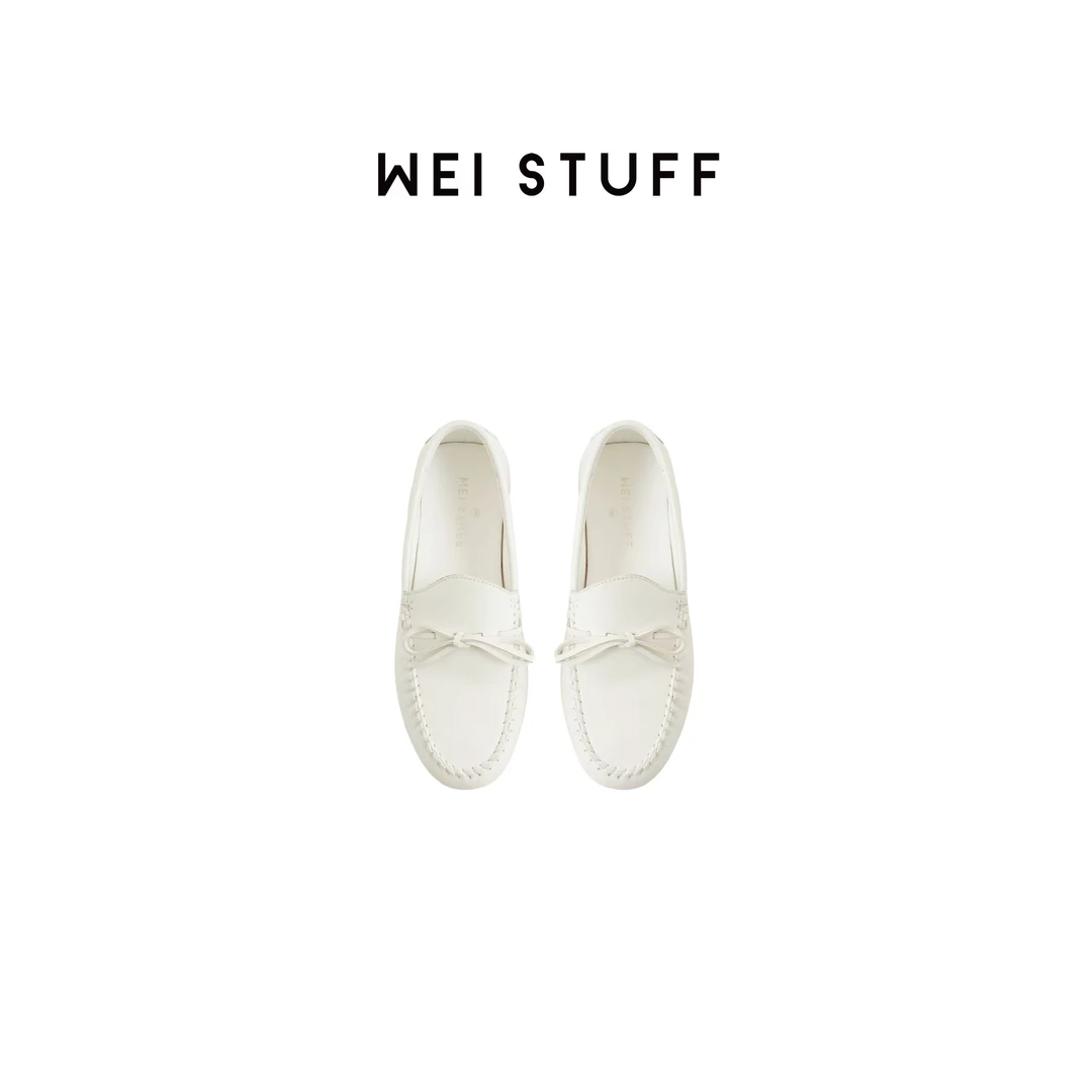 WEI STUFF 春季时尚休闲一脚蹬牛皮小白鞋（往大拍一码) 6412 .S