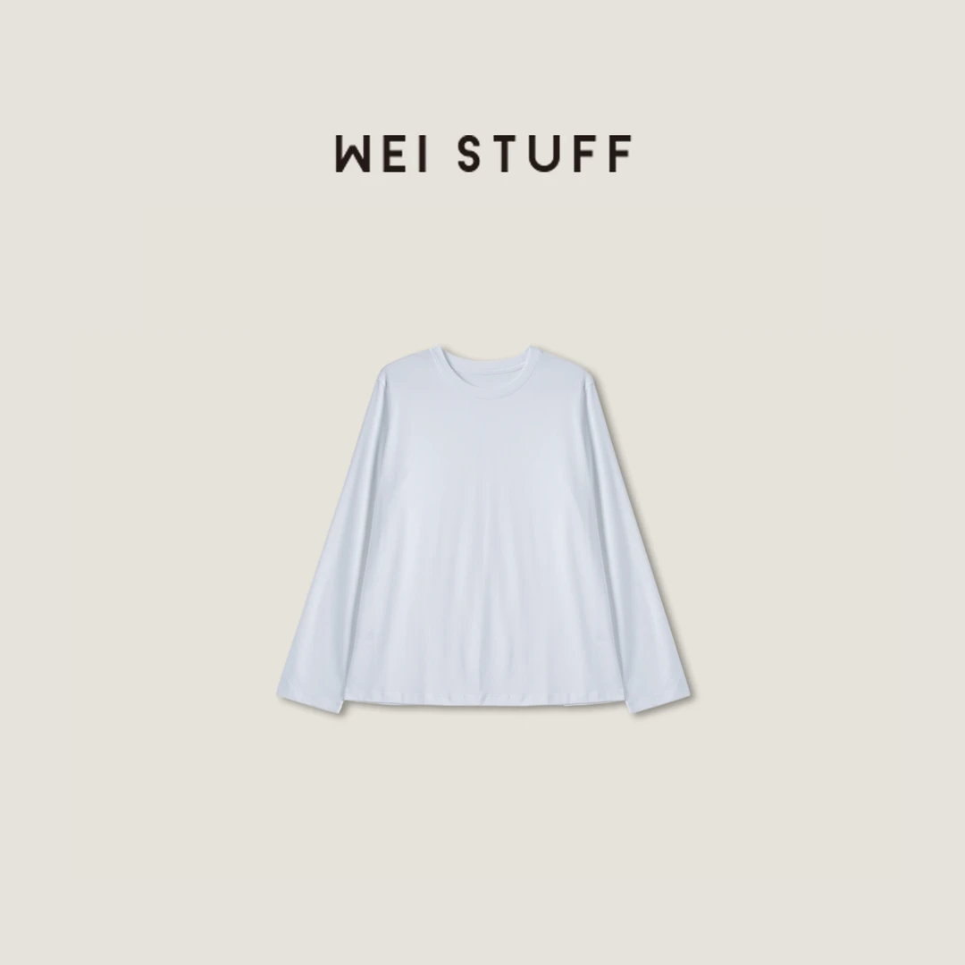 WEI STUFF 春季莱赛尔重叠配方舒适宽松圆领叠穿纯色T恤 8157.