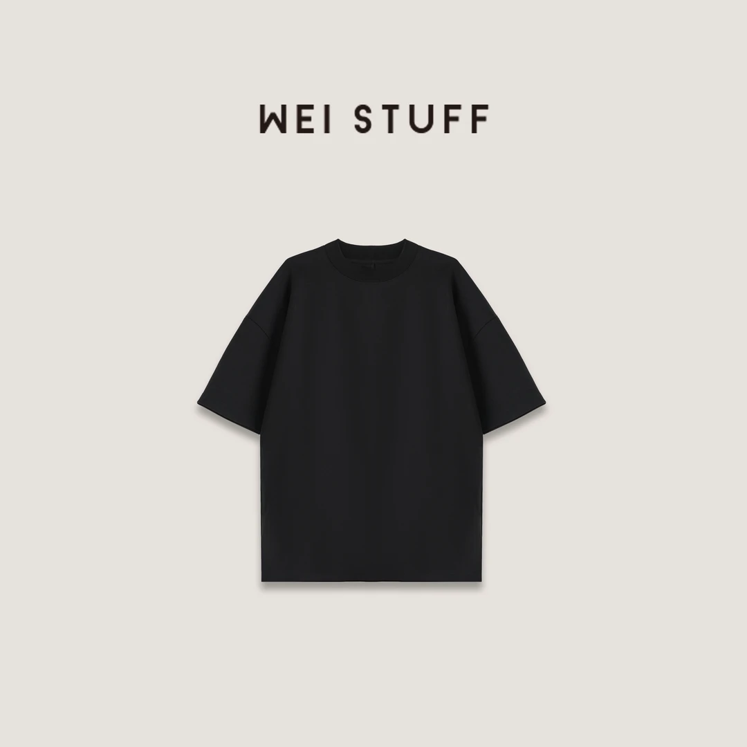WEI STUFF 早春黑色极简廓形重磅棉立体解构裁剪宽松短袖T恤 7711