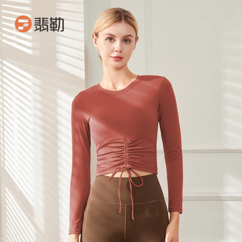 Fieder/翡勒秋冬瑜伽服运动健身长袖含胸垫修身上衣抽绳显瘦
