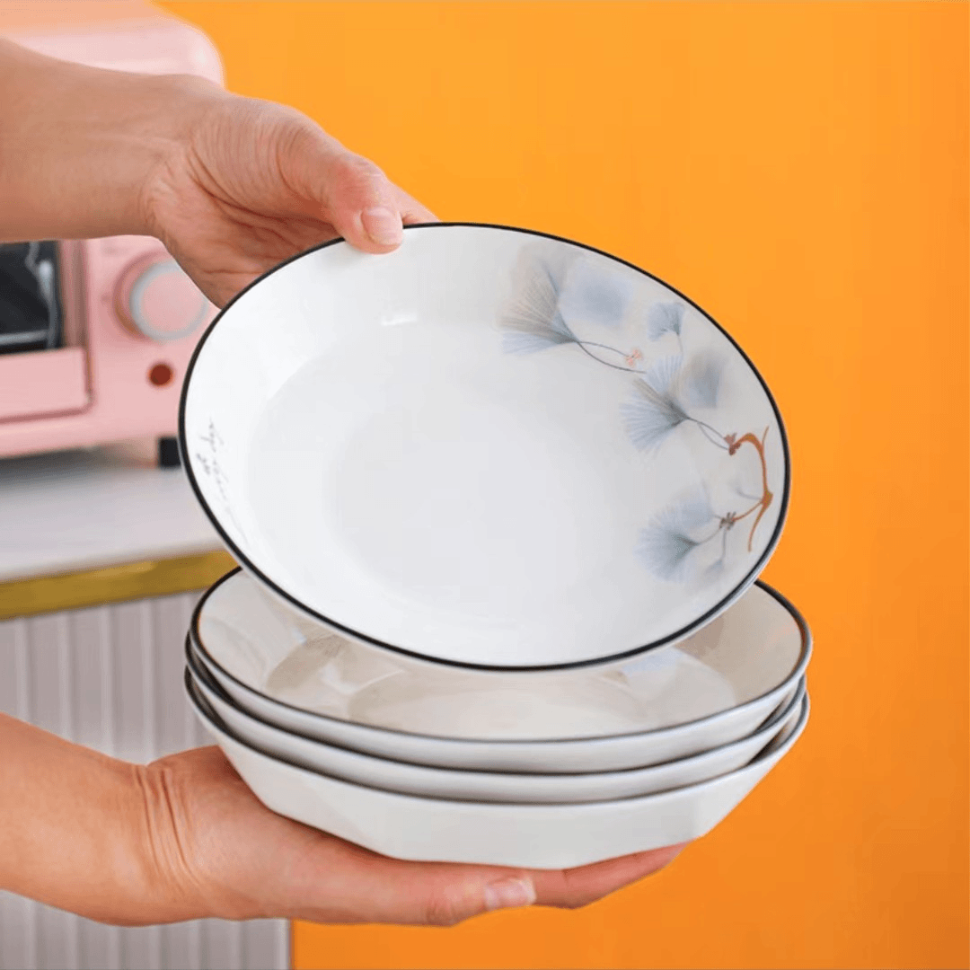 银杏花开7英寸盘6只装北欧现代风陶瓷餐具套装高颜值个性盘子