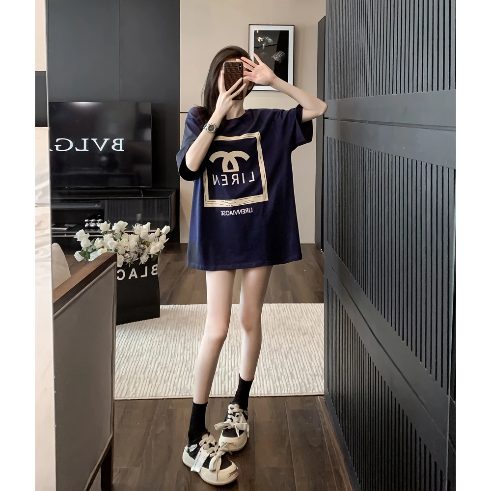 网红洋气炸街减龄印花短袖t恤女装时髦圆领设计感小众上衣服潮牌