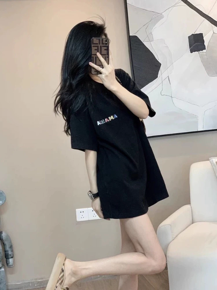 个性印花黑色短袖T恤夏韩版宽松休闲运动t恤纯棉上衣男女同款情侣