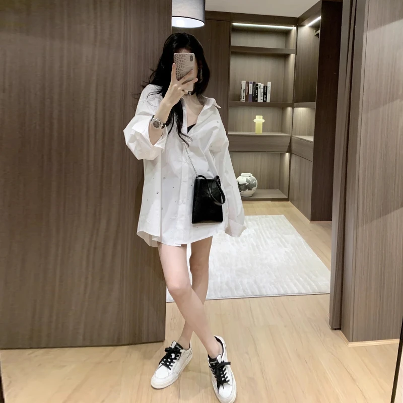 白色防晒衬衫女网红洋气炸街小众宽松显瘦时尚气质休闲长袖衬衣潮