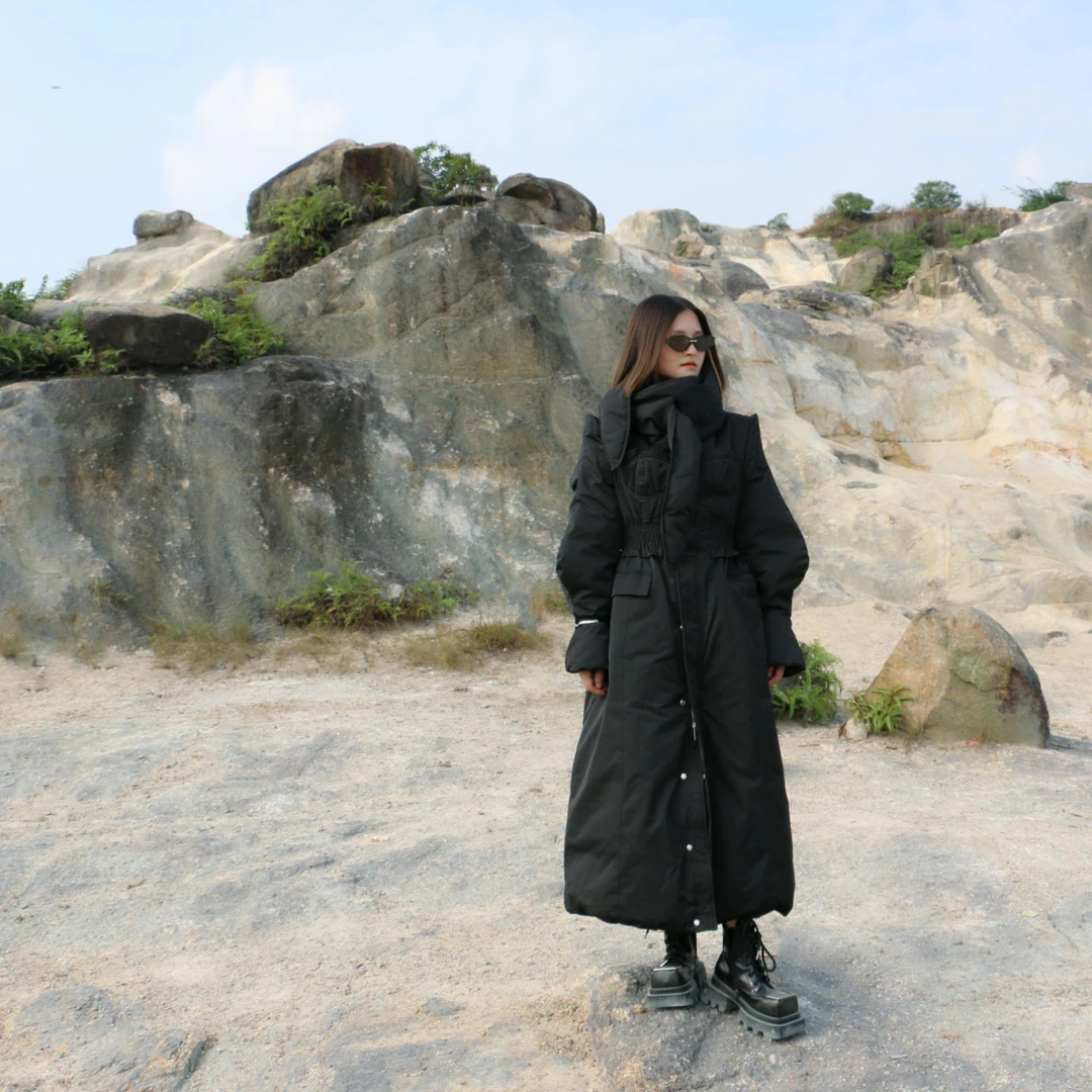 高级感小众过膝长款长袖假两件胸衣式收腰羽绒服时尚冬季保暖