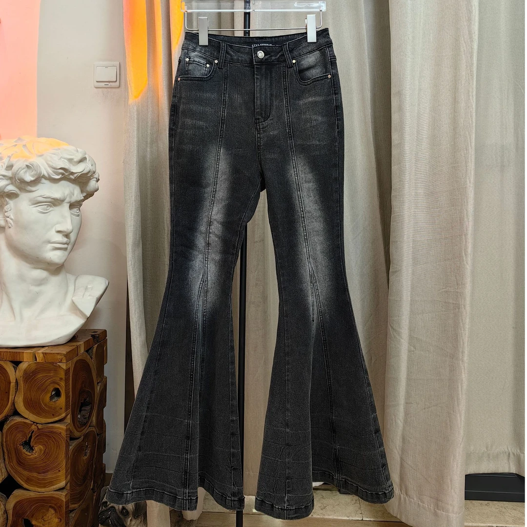 小众设计师款牛仔洗水超显瘦喇叭裤直筒牛仔裤百搭复古微喇裤子