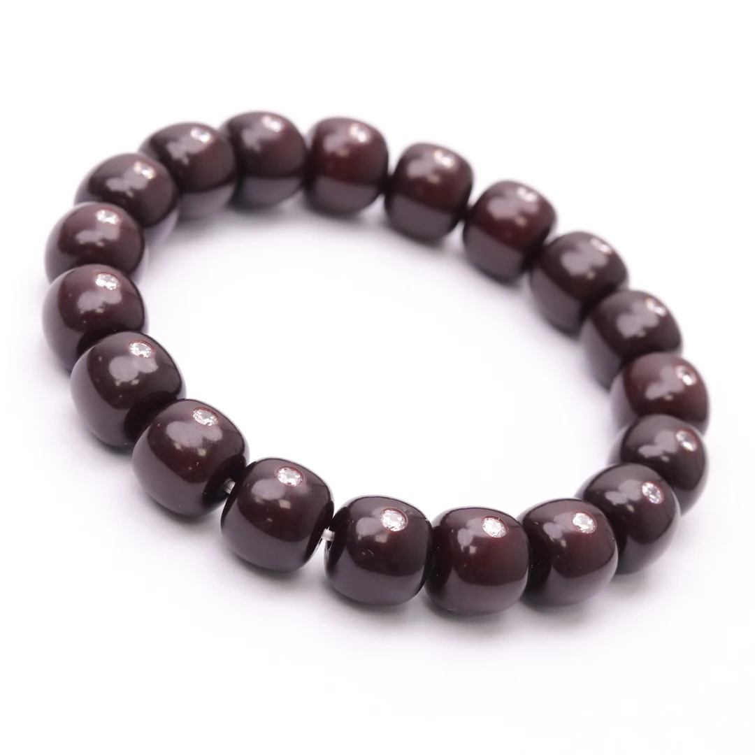 【刘云天专属】紫檀色白玉菩提水钻镶嵌手串12mm+左右【S5529】