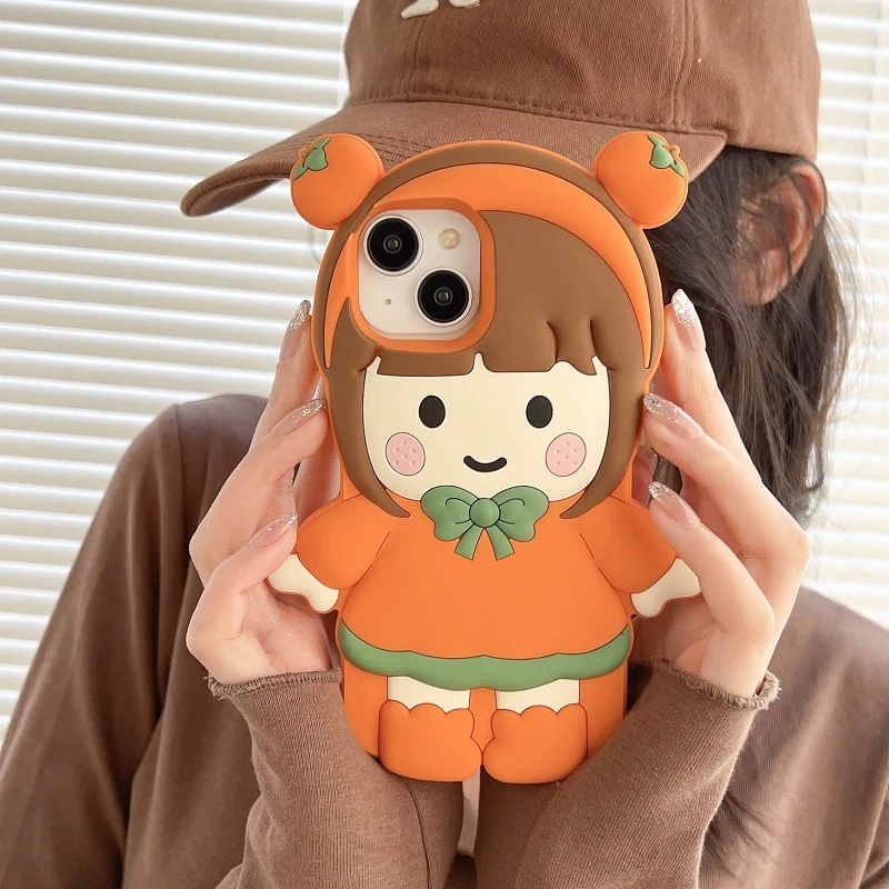 【苹果】可爱卡通心想柿橙女孩适用iPhone15promax软硅胶手机壳