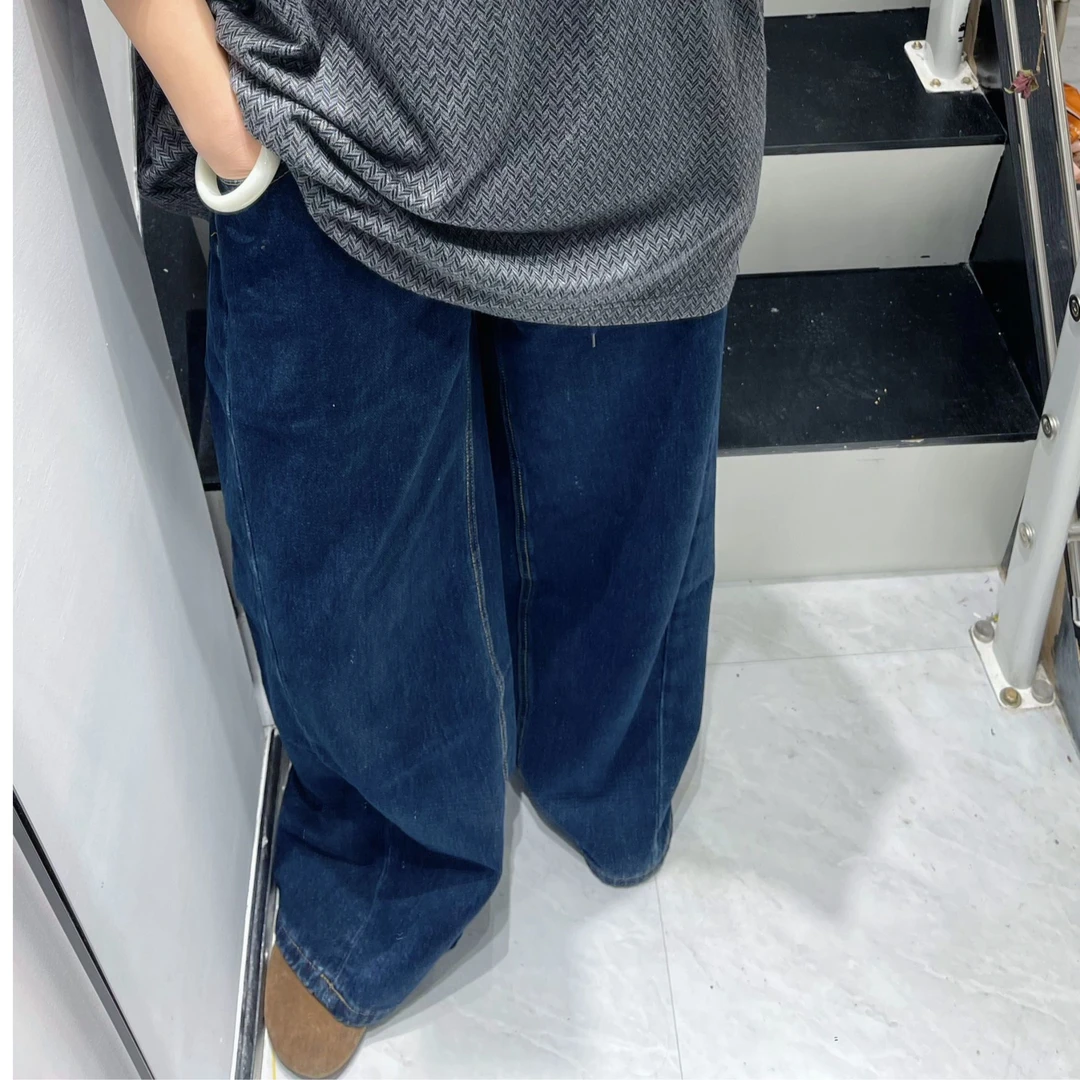 欧洲站秋冬豹纹腰牌抽绳设计深色高腰松弛感阔腿裤