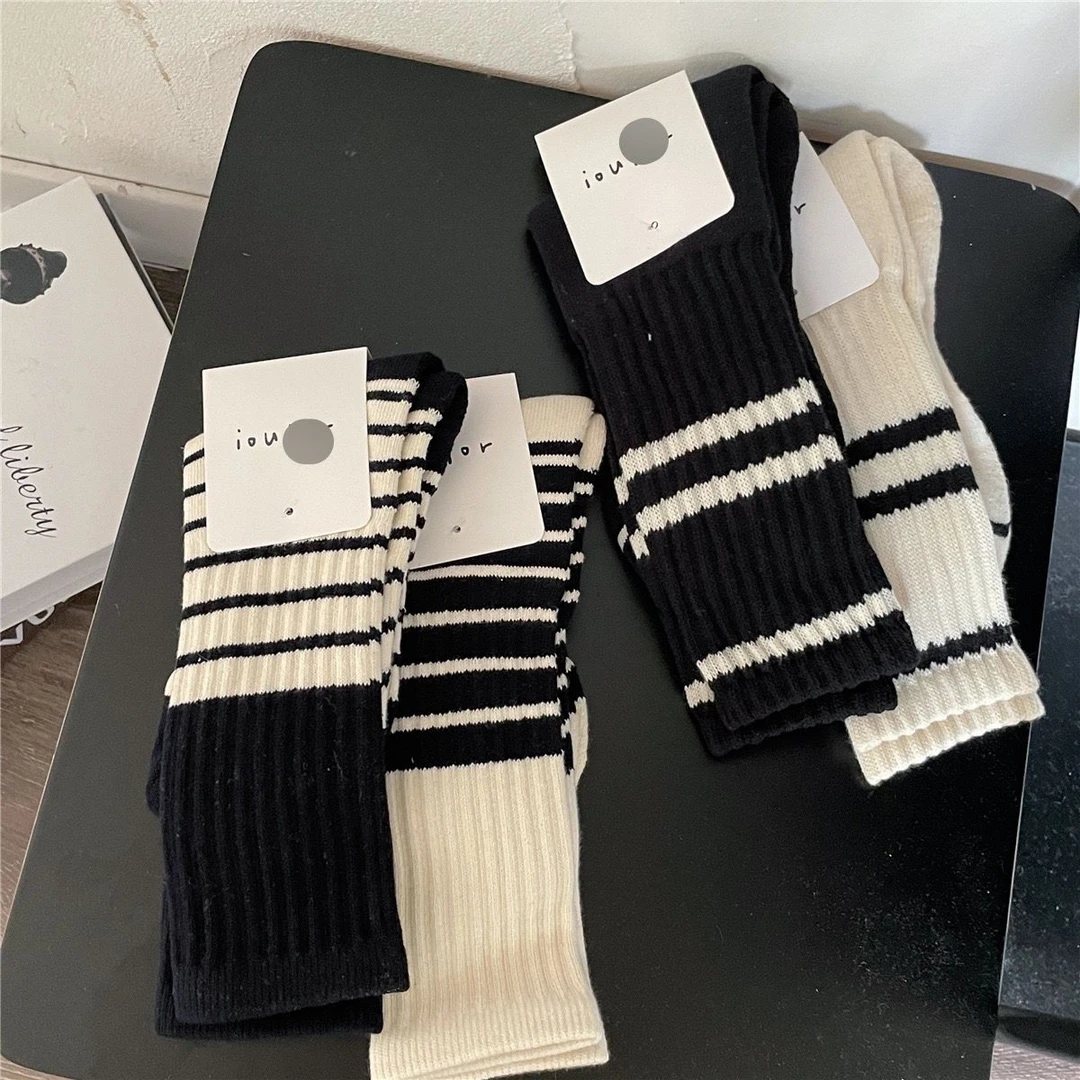 新款条纹加厚袜子女士秋冬休闲中筒袜韩系ins潮堆堆袜