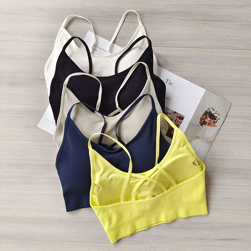 美背瑜伽服背心女带胸垫细带吊带运动内衣跑步健身文胸夏