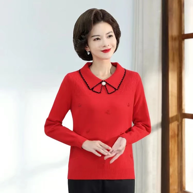 中老年妈妈装秋冬新款毛衣蝴蝶结时尚款22108