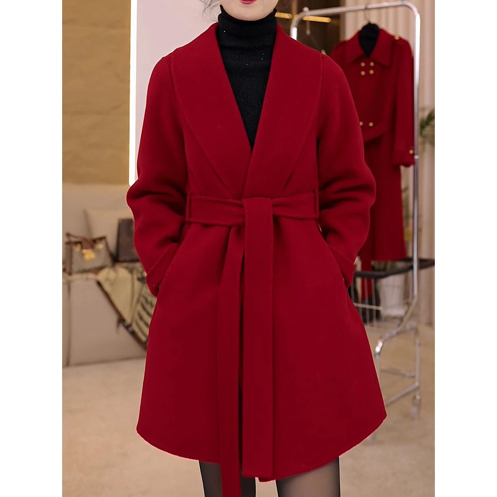 韩版气质时尚感名媛双面呢大衣2025秋冬新款保暖防寒显瘦遮肉外套